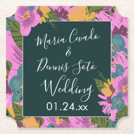 Handgezeichnete Florals Wedding Bold Pink Greeneri Untersetzer