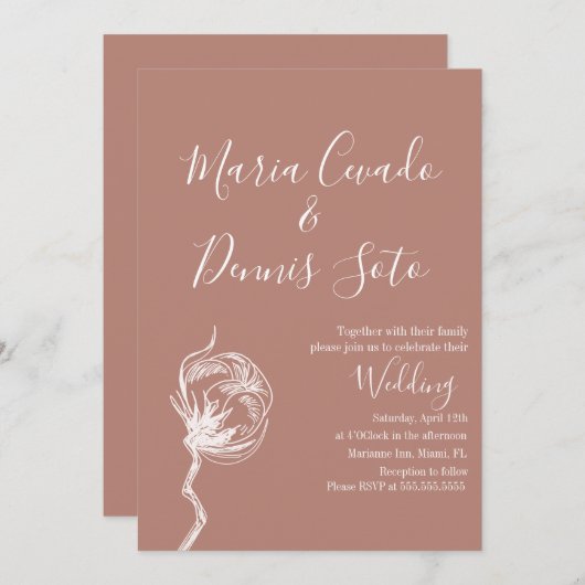 Handgezeichnete Florals Wedding Earth Tone Einladung (Vorne/Hinten)