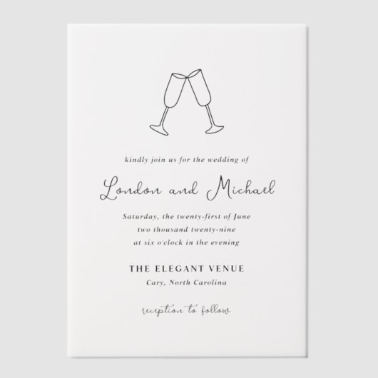 Handgezeichnete Flöten Doodle Moderne Hochzeit Pergament Einladungen (Vorderseite)