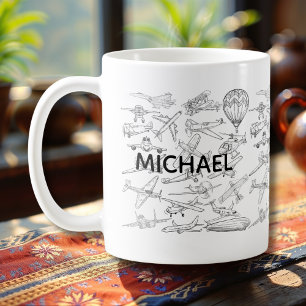 Handgezeichnete Flugzeuge Luftfahrt Pilot Flieger Kaffeetasse