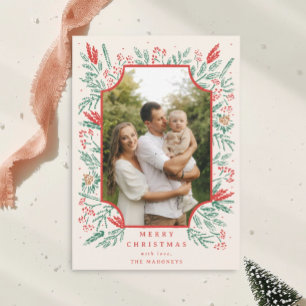 Handgezeichnete Foliage Border Foto Holiday Card Feiertagskarte