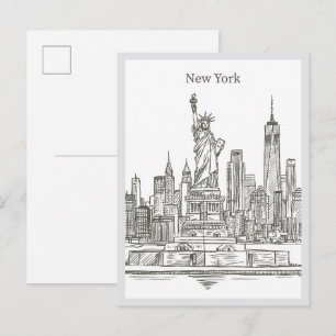 Handgezeichnete Freiheitsstatue New York Wahrzeich Postkarte