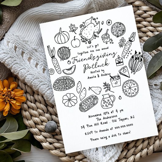Handgezeichnete Freundschaft Potluck Einladung