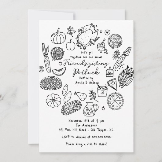 Handgezeichnete Freundschaft Potluck Einladung (Vorderseite)