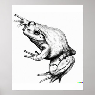 Handgezeichnete Froschskizze in ukiyo-e art Poster