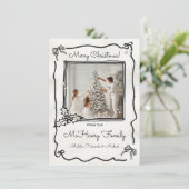 Handgezeichnete Funky Bow Holly Foto Frohe Weihnac Einladung (Stehend Vorderseite)