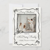 Handgezeichnete Funky Bow Holly Foto Frohe Weihnac Einladung (Vorderseite)