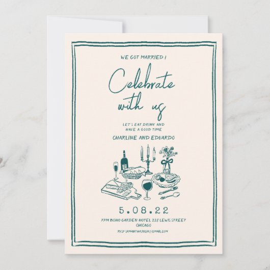 Handgezeichnete Funky Contemporary Wedding Einladung (Vorderseite)