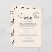Handgezeichnete Funky Doodle Hochzeitsdetails Begleitkarte (Vorne/Hinten)