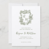 Handgezeichnete Funky Floral Wappen Monogram Weddi Save The Date (Vorderseite)