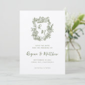 Handgezeichnete Funky Floral Wappen Monogram Weddi Save The Date (Stehend Vorderseite)