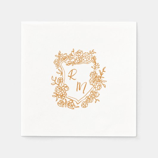 Handgezeichnete Funky Floral Wappen Monogram Weddi Serviette (Vorderseite)
