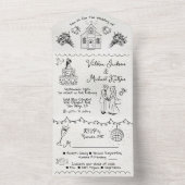Handgezeichnete Funky Kapelle Doodle Hochzeit All In One Einladung (Innen Boden)
