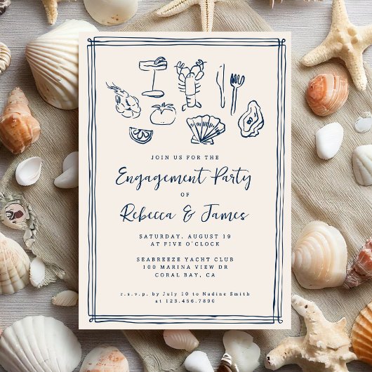 Handgezeichnete Funky Nautical Beach Engagement Pa Einladung