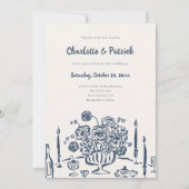 Handgezeichnete Funky Whimsical Blue Wedding Einladung (Vorderseite)