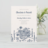 Handgezeichnete Funky Whimsical Blue Wedding Einladung (Stehend Vorderseite)