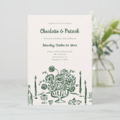 Handgezeichnete Funky Whimsical Green Wedding Einladung (Stehend Vorderseite)