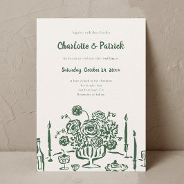 Handgezeichnete Funky Whimsical Green Wedding Einladung