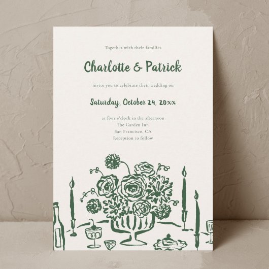 Handgezeichnete Funky Whimsical Green Wedding Einladung