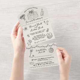 Handgezeichnete funky whimsical Hochzeit Alles in All In One Einladung