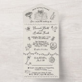 Handgezeichnete funky whimsical Hochzeit Alles in All In One Einladung (Innen Boden)