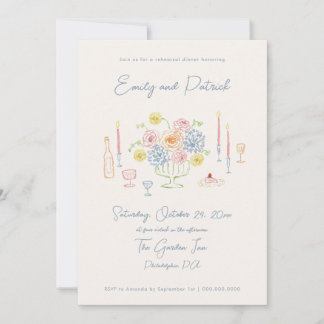 Handgezeichnete Funky Whimsical Pastel Probe Dinne Einladung