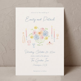 Handgezeichnete Funky Whimsical Pastel Wedding Einladung