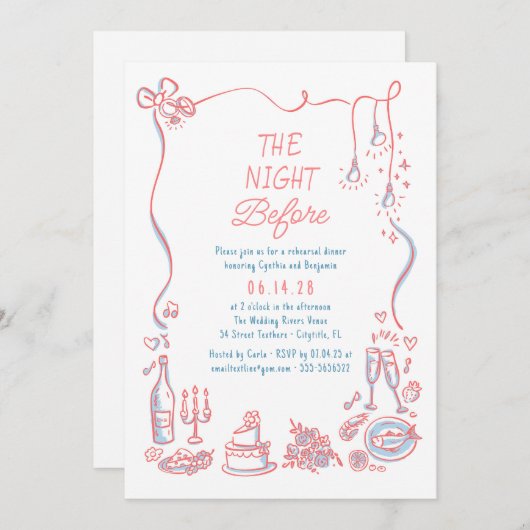 Handgezeichnete Funky Whimsical Probe Dinner Einladung (Vorne/Hinten)