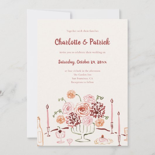 Handgezeichnete Funky Whimsical Wedding Einladung (Vorderseite)