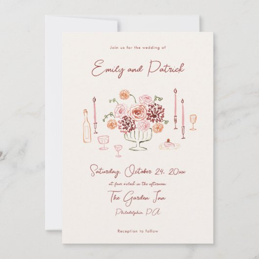 Handgezeichnete Funky Whimsical Wedding Einladung (Vorderseite)