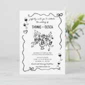 Handgezeichnete Funky Whimsical Wedding Einladung (Stehend Vorderseite)