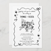 Handgezeichnete Funky Whimsical Wedding Einladung (Vorne/Hinten)