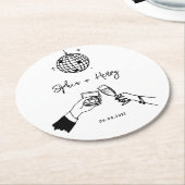 Handgezeichnete funky Whimsical Wedding Runder Pappuntersetzer (Angewinkelt)