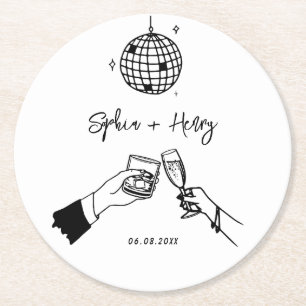 Handgezeichnete funky Whimsical Wedding Runder Pappuntersetzer