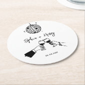 Handgezeichnete funky Whimsical Wedding Runder Pappuntersetzer (Angewinkelt)