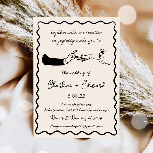 Handgezeichnete Funky Zeichnend Handschrift Hochze Einladung