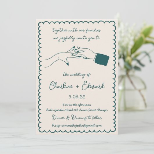 Handgezeichnete Funky Zeichnend Handschrift Hochze Einladung (Stehend Vorderseite)