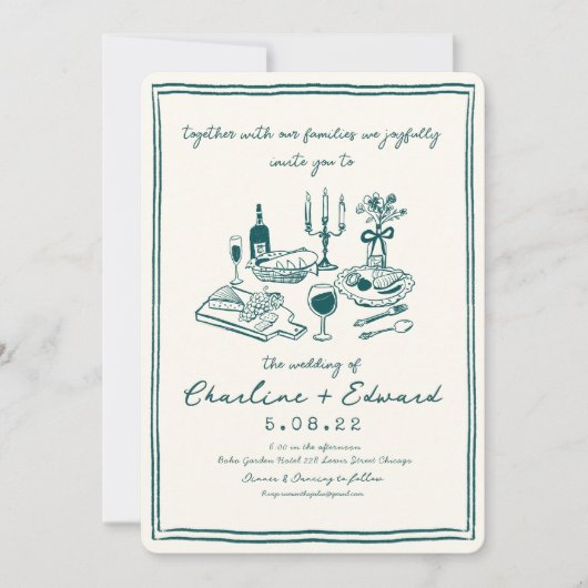 Handgezeichnete Funky Zeichnend Handschriftenhochz Einladung (Vorderseite)