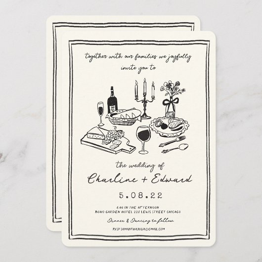 Handgezeichnete Funky Zeichnend Handschriftenhochz Einladung