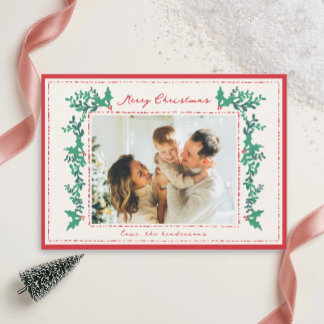 Handgezeichnete Garland Foliage Holiday Foto Card Feiertagskarte