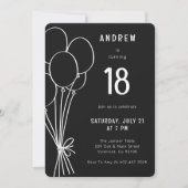 Handgezeichnete Geburtstagsballon Schwarze und Wei Einladung (Vorderseite)