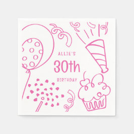 Handgezeichnete Geburtstagsparty jedes Alters Hot Serviette