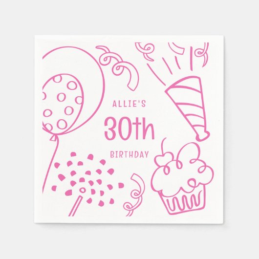 Handgezeichnete Geburtstagsparty jedes Alters Hot  Serviette (Vorderseite)