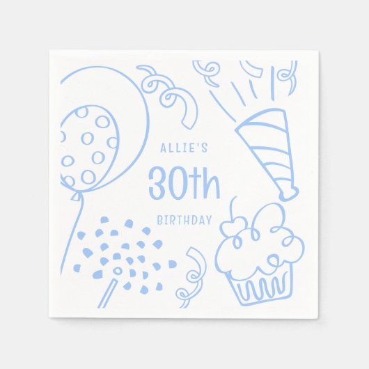 Handgezeichnete Geburtstagsparty jedes Alters Past Serviette (Vorderseite)