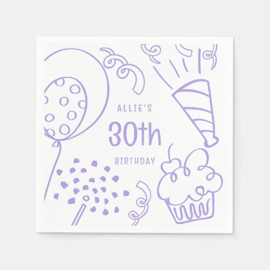 Handgezeichnete Geburtstagsparty jedes Alters Peri Serviette (Vorderseite)