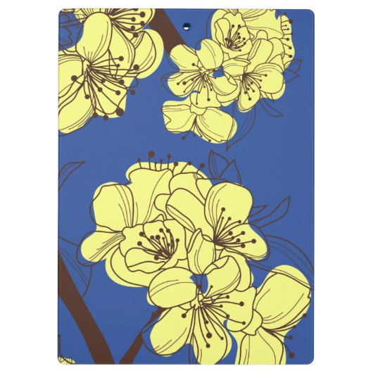 Handgezeichnete gelbe Apfelblüten auf blau Klemmbrett (Rückseite)
