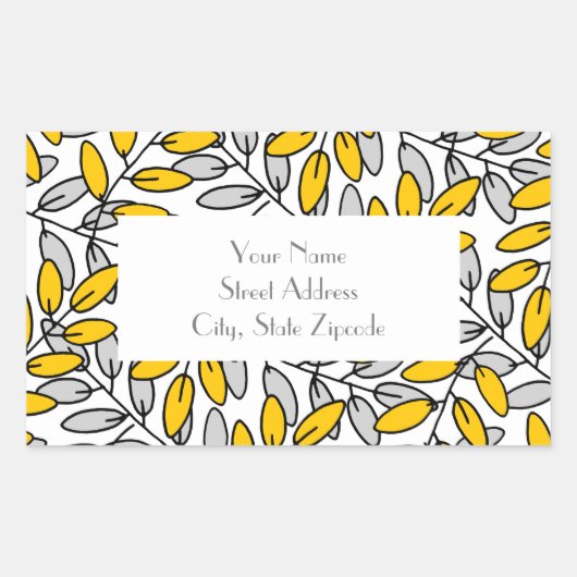 Handgezeichnete gelbe graue Blätter Musteretikette Rechteckiger Aufkleber (Vorderseite)
