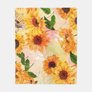 Handgezeichnete gelbe Sonnenblumen Wasserfarben Mu Fleecedecke