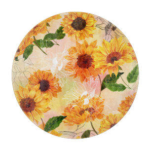 Handgezeichnete gelbe Sonnenblumen Wasserfarbmuste Schneidebrett