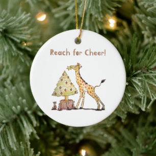 Handgezeichnete Giraffen-Weihnachtsbaum-Kunst Keramik Ornament